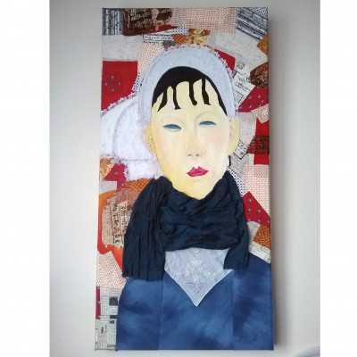 M... Marie (collage, d'après Modigliani) - Blanche