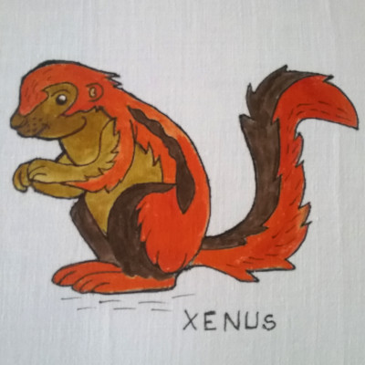 X... Xénus (variété d'écureuil, peinture sur tissu) - Blanche